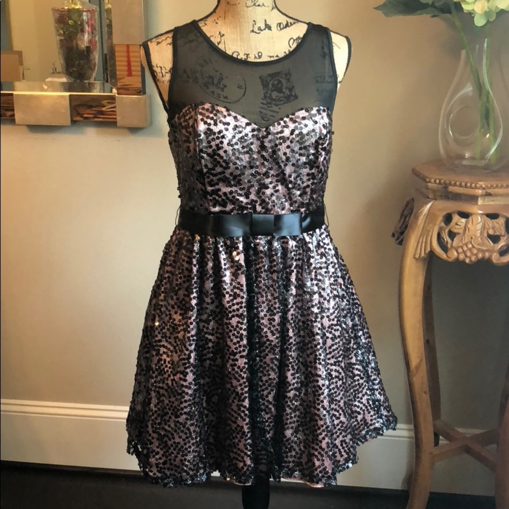 Black and pink sequin dress